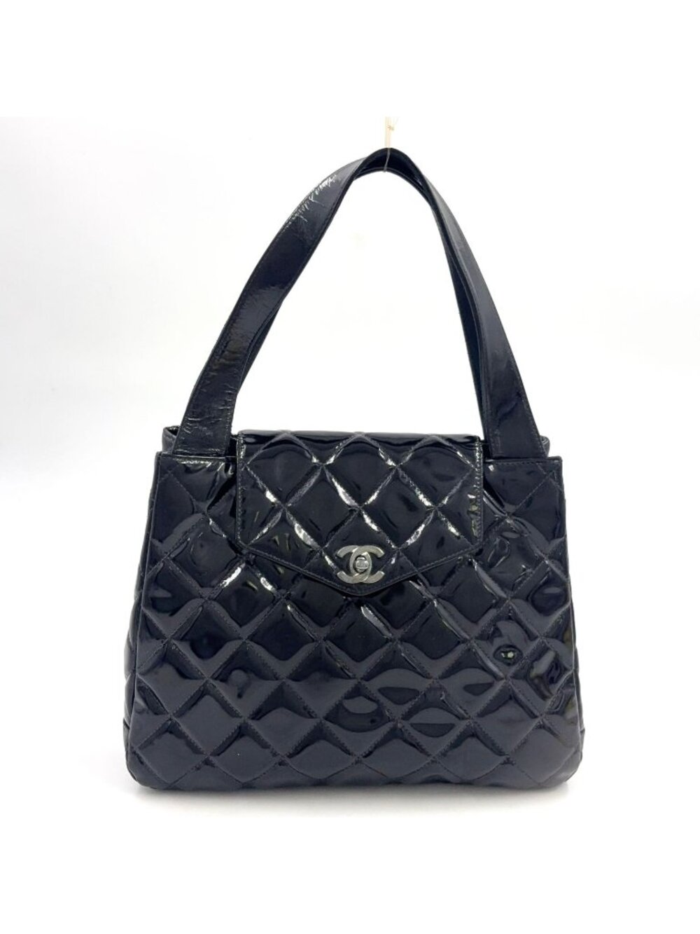 Chanel Quilted Turnlock Patent Black Tote Bag Gold